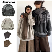 秋冬季 日系复古费尔岛提花套头毛衣男女慵懒风情侣保暖圆领针织衫