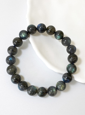 天然灰月光手串黑体拉长石手链女圆珠串珠饰品男月光石简约礼品