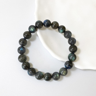 天然灰月光手串黑体拉长石手链女圆珠串珠饰品男月光石简约礼品