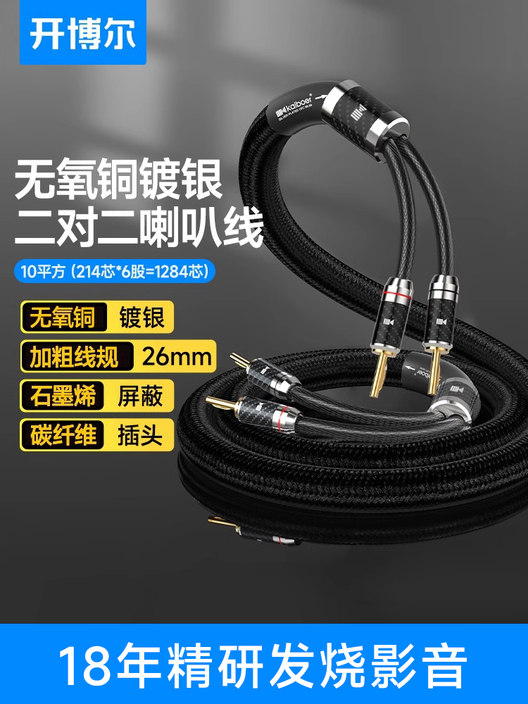 开博尔4N无氧铜镀银石墨烯二对二喇叭线10平方hifi发烧级音箱线