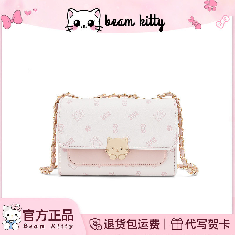 正品beamkitty卡通印花单肩包女简约时尚上班通勤百搭斜挎链条包