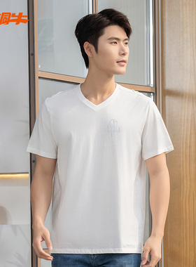 铜牛冰爽棉V领半袖男衫2025春夏新款休闲男短袖T恤NS141