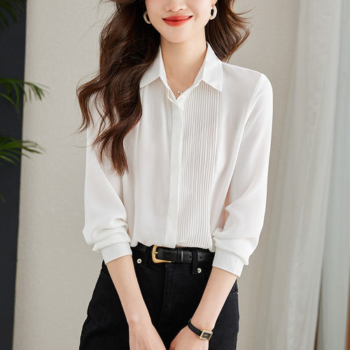 棉茧 雪纺衬衫女长袖2025新款风琴褶上衣设计感小众上衣衬衣