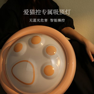 现代简约粉色奶油风猫爪遥控卧室设计师吸顶灯 宝照猫不让吸顶灯