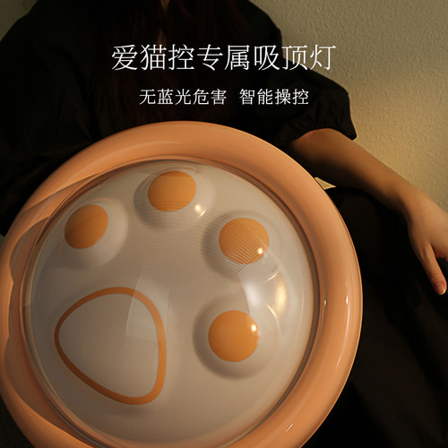 宝照猫不让吸顶灯 现代简约粉色奶油风猫爪遥控卧室设计师吸顶灯