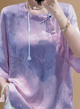 2025夏季新中式国风百搭纯色设计感圆领衬衫唐装时髦上衣小衫新款