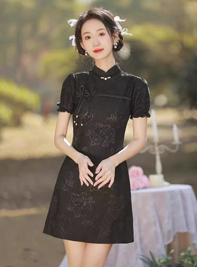 2025新款夏季中长款蕾丝短裙高端气质国风新中式改良旗袍连衣裙女