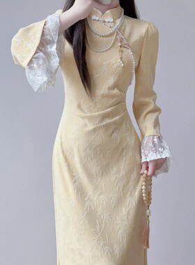 旗袍2025新款气质修身改良年轻款国风鱼尾连衣裙秋季少女连衣裙