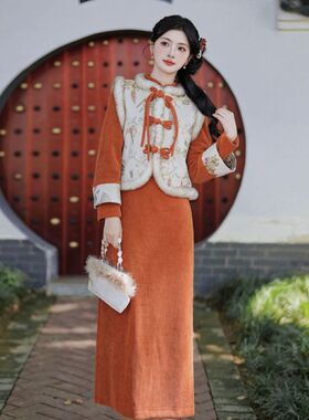 2025秋冬新中式旗袍改良年轻款少女民国风小个子红色刺绣日常可穿