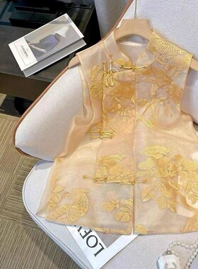 2025年夏季新中式马甲时尚古风上衣印花立领复古中国风马甲外搭女