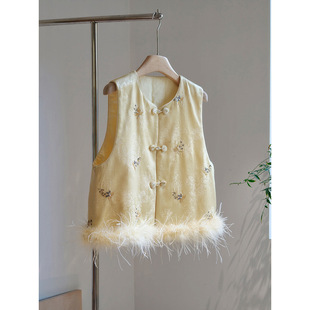 复古新中式时尚盘扣毛边马甲2025秋冬新款高级感洋气叠穿百搭马夹