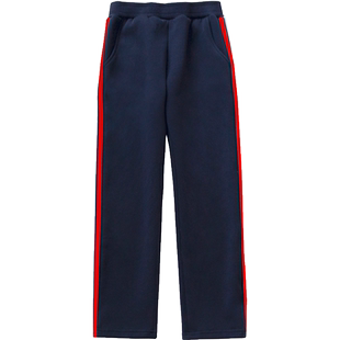 儿童加绒校服裤子男童加厚直筒两条杠藏青色红白杠学生女童校服裤