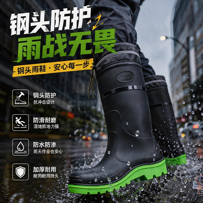 带钢头的雨鞋男高筒劳保鞋煤矿防水防滑防砸加厚耐磨户外工作雨靴