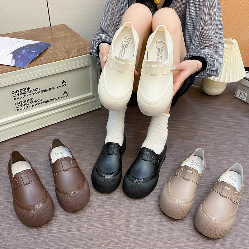 防水晴雨鞋女圆头夏季厨房干活防滑雨靴厚底套筒短靴低帮水鞋胶鞋
