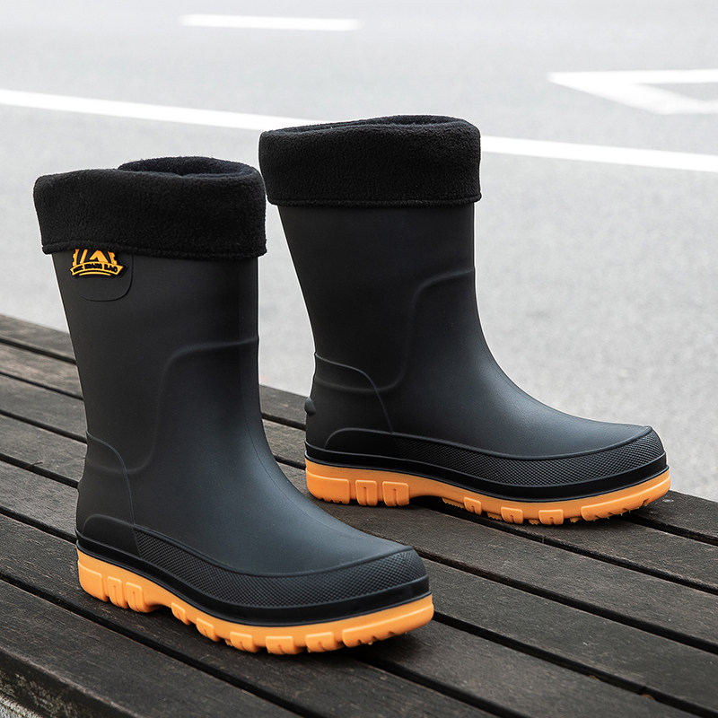 加绒保暖雨鞋男中筒户外钓鱼雨靴防水防滑耐磨工作胶鞋冬季加厚
