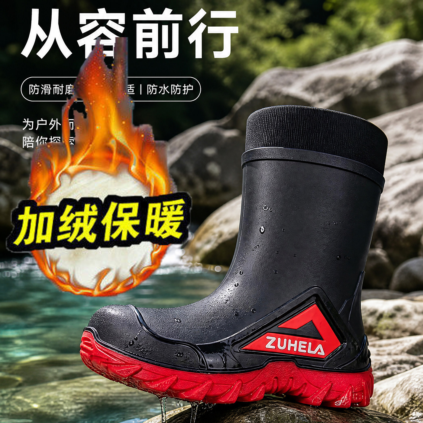 男士冬季保暖雨鞋中筒外卖骑手防水秋冬加绒厨房防滑耐磨劳保胶鞋