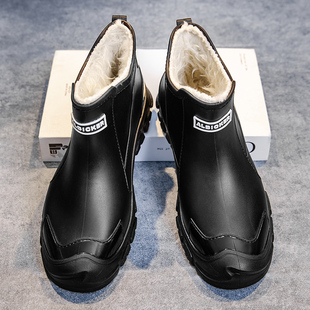 雨鞋男款冬季户外钓鱼防水短筒雨靴防滑外卖厨房水鞋加绒一体胶鞋