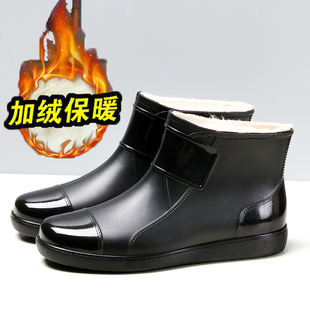 46 47男款一体绒雨鞋保暖套鞋胶鞋大码加绒加厚防水鞋棉雨靴冬季