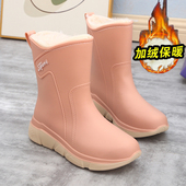 成人中筒防水鞋 加绒加厚雨鞋 一体绒雨靴时尚 外穿防滑胶鞋 女款 冬季