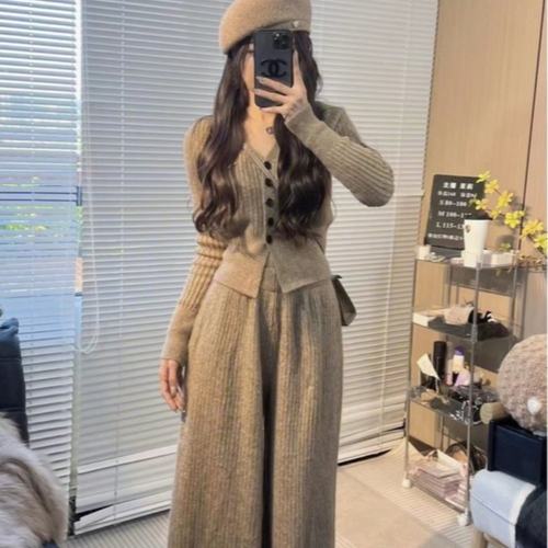 Moli定制留兰冰咖显瘦气质高腰休闲时尚收腰秋冬季套装