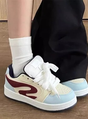 青岛福客来女鞋代工厂面包板鞋女蓝色2026年春夏季复古新款舒适百