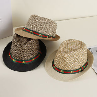 夏天旅游亲子沙滩帽防晒太阳帽男士草帽儿童户外镂空礼帽遮阳凉帽