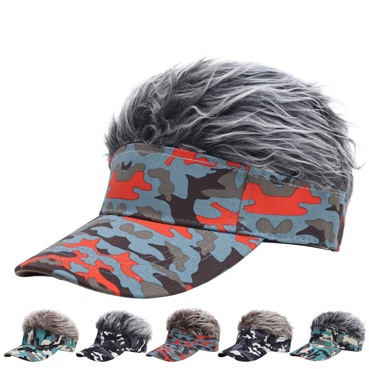 跨境电商热卖假发棒球帽迷彩帽欧美街头潮流鸭舌帽户外遮阳帽子