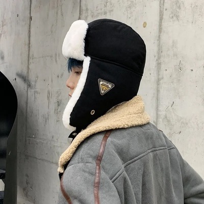 新款东北骑行绒布雷锋帽男女冬季加厚毛绒防寒翻毛飞行员帽子护耳