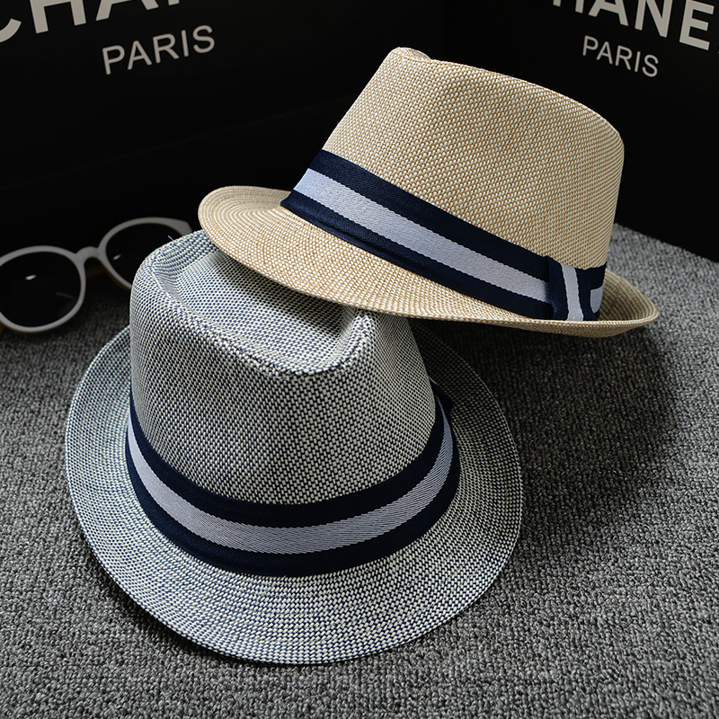 中老年人帽子夏季男女礼帽草帽英伦爵士帽户外旅游防晒遮阳沙滩帽