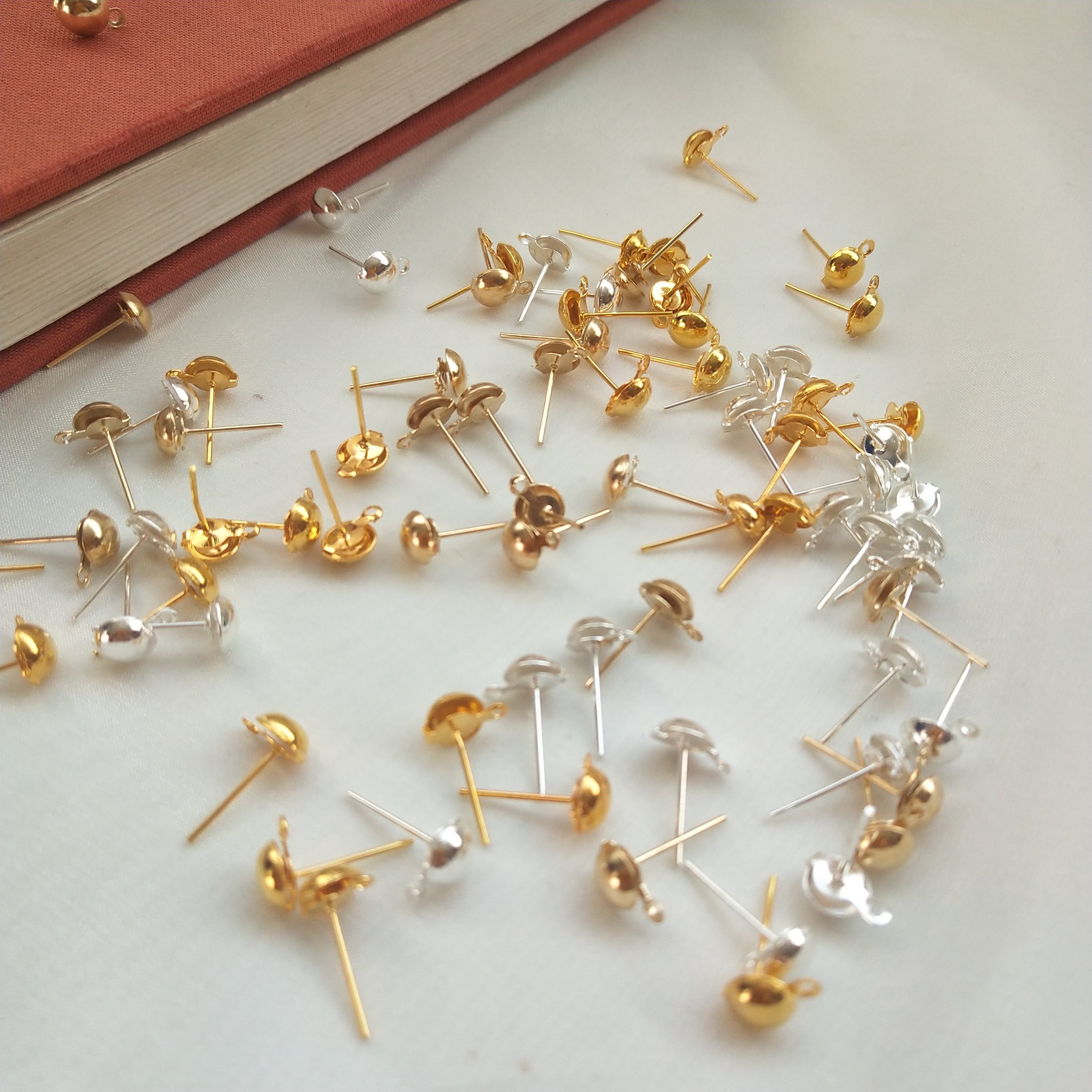 30个装 半圆球形耳针棒耳钉带吊圈 diy手工耳饰吊坠材料饰品配饰