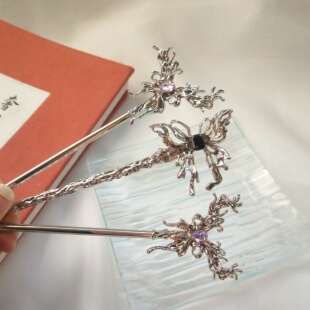 新中式液态金属蝴蝶发簪子 diy手工古风高级感设计小众盘发簪饰品