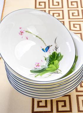 唐山骨瓷6英寸斗碗饭碗家用陶瓷碗汤碗碗敞口碗斗笠米饭大小面碗