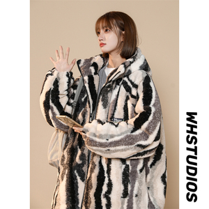 XZ213-MY35-P128控148  冬季加厚提花兔毛羊羔毛结合棉服连帽保暖图片