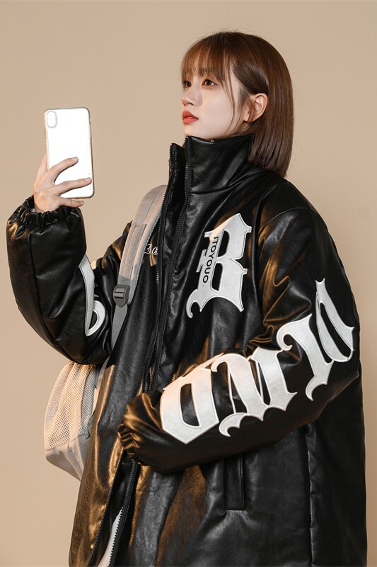 XZ213-MY36-P128控148中性大码PU皮万针刺绣加厚立领保暖棉服,男装棉衣,星座213
