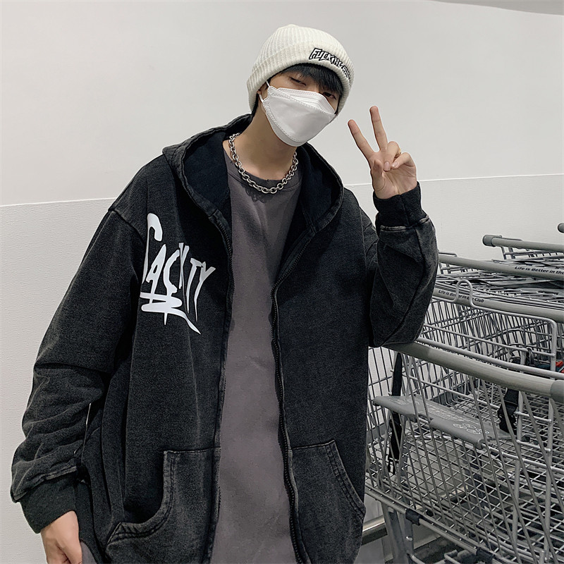 XZ213-JK14-P88控108 港风大码连帽做旧开衫重工夹克图片