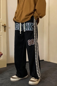 XZ213-DK40-P55控68港风大码织带重磅麂皮绒休闲裤图片