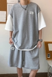 XZ213-TZ52-P50控68华夫格套装假两件夏季休闲大码，男装休闲套装，星座213