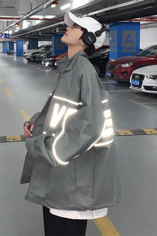 XZ213-19JK40-P108控128港风秋装新款刺绣反光立领夹克大码,男装夹克,星座213