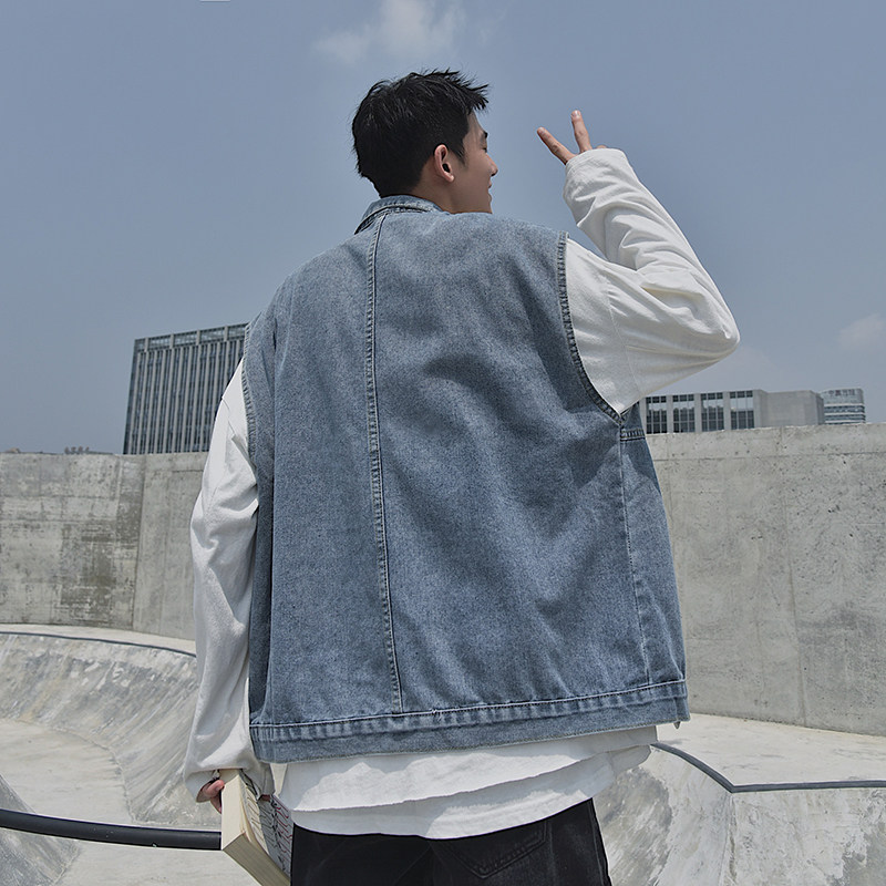 牛仔马甲男宽松2025春韩版新款无袖牛仔外套XZ213-19JK09-P60控88,男装工装外套,星座213