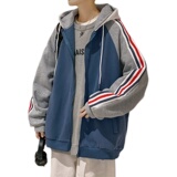 XZ213-19W26-P80控108秋装大码拼色连帽卫衣宽松外套加厚，女装短外套，星座213