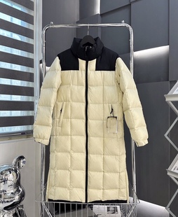 棋盘格长款羽绒服男女同款行走的羽绒被小方格羽绒大衣外套防寒服