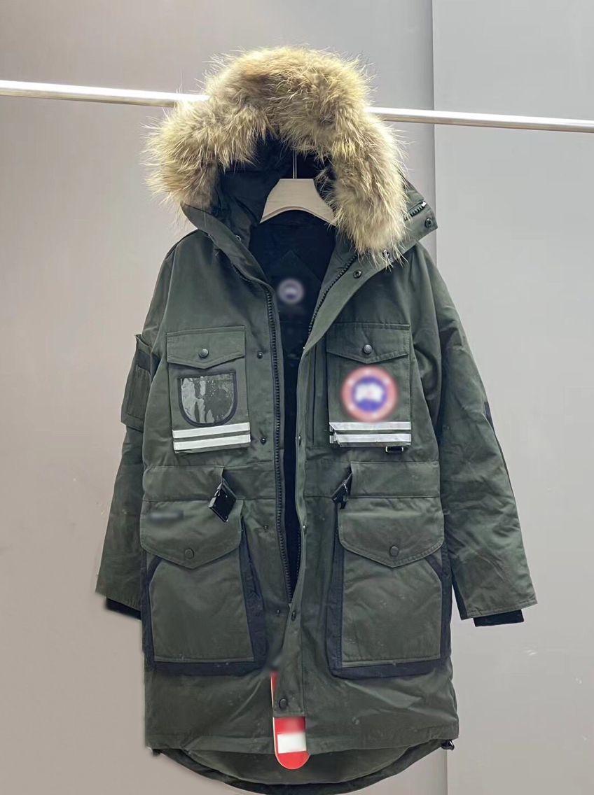 南北极科考雪咒真大毛领多口袋束腰中长款女士派克服羽绒服滑雪服