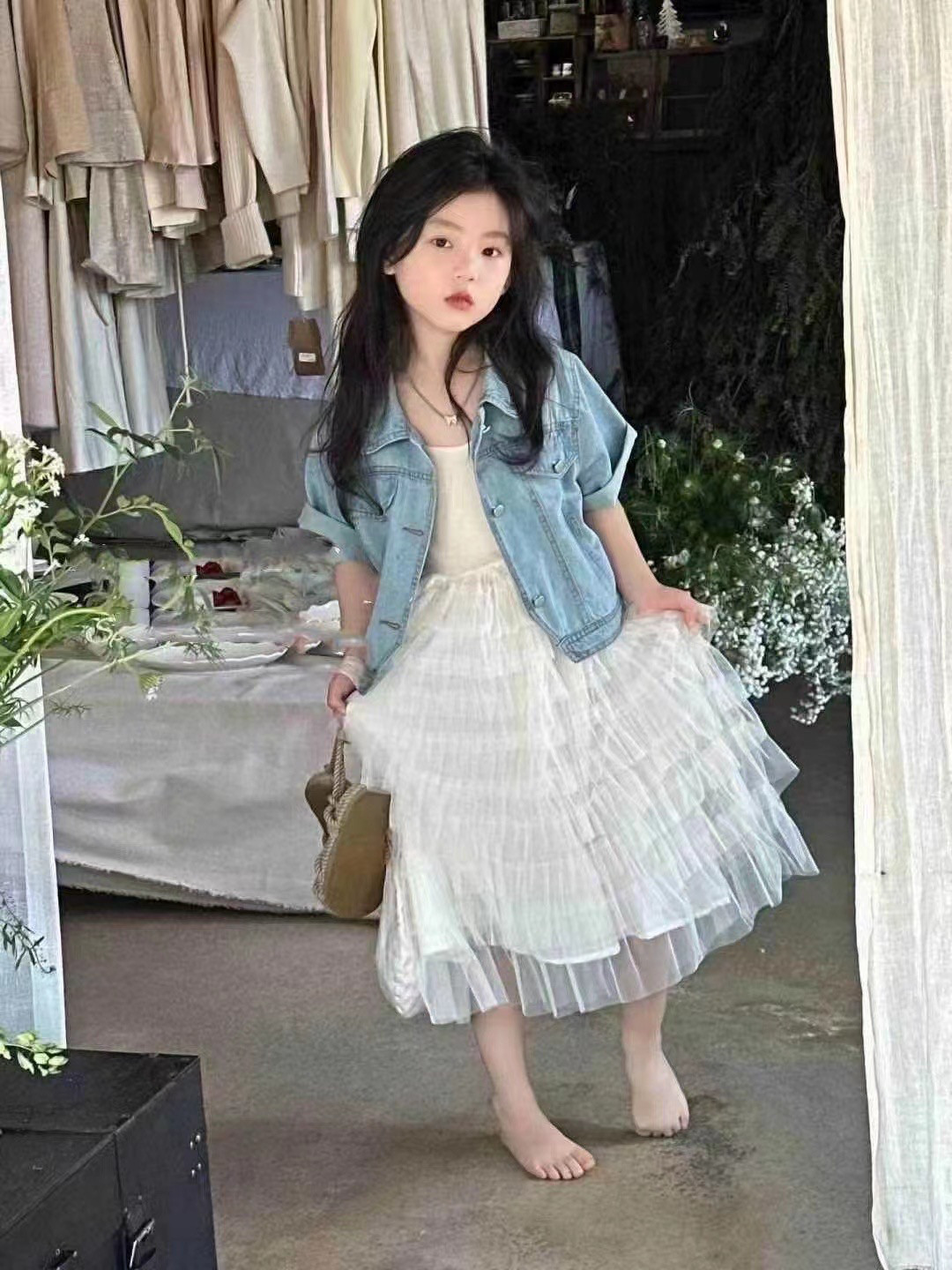女童连衣裙夏装新款中童洋气女孩儿童牛仔外套