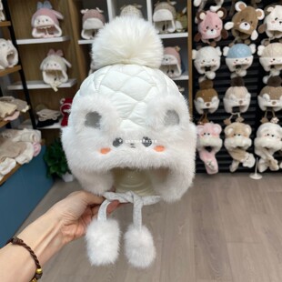 外出防风婴儿雷锋帽冬季加厚保暖宝宝毛绒帽子可爱超萌小熊护耳帽