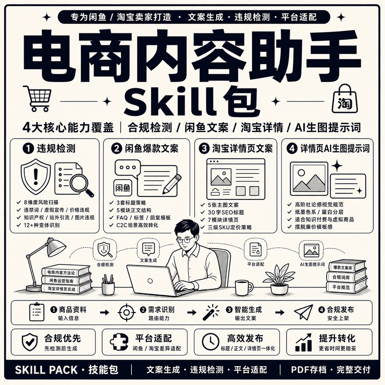闲鱼淘宝文案辅助包 合规检测提示词爆款标题skills 电子资料