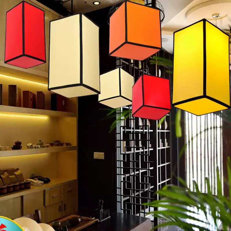 中式仿羊皮灯笼方形灯笼彩色装饰吊灯餐厅咖啡厅酒吧笼创意氛围灯