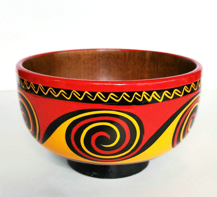 凉山彝族实木手绘饭碗 彩绘碗 民族特色手工艺品碗 彝族传统 餐具