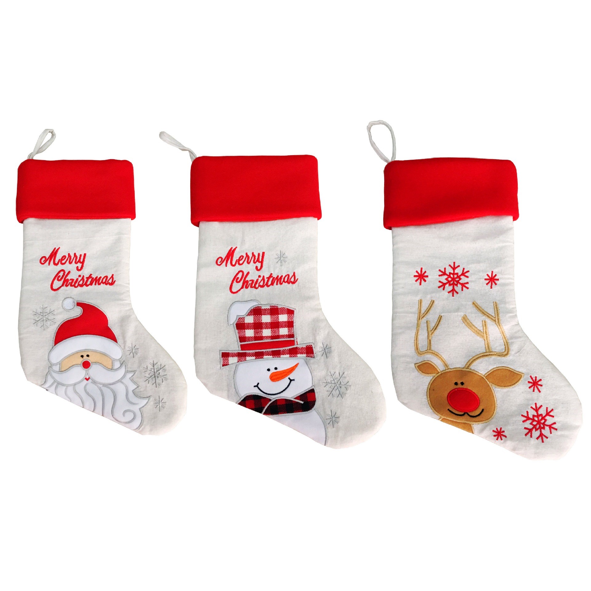 santa claus burlap embroidered christmas socks圣诞袜子礼品袋