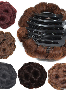 假发女九朵花丸子头花发包抓夹盘发器夹子卷发假头发Curled wig