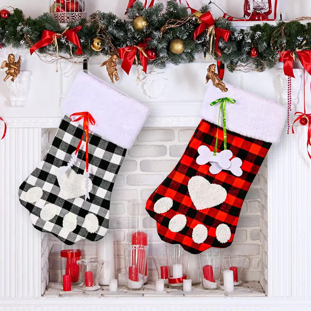 plaid dog paw socks gift bag christmas socks圣诞袜礼物袋